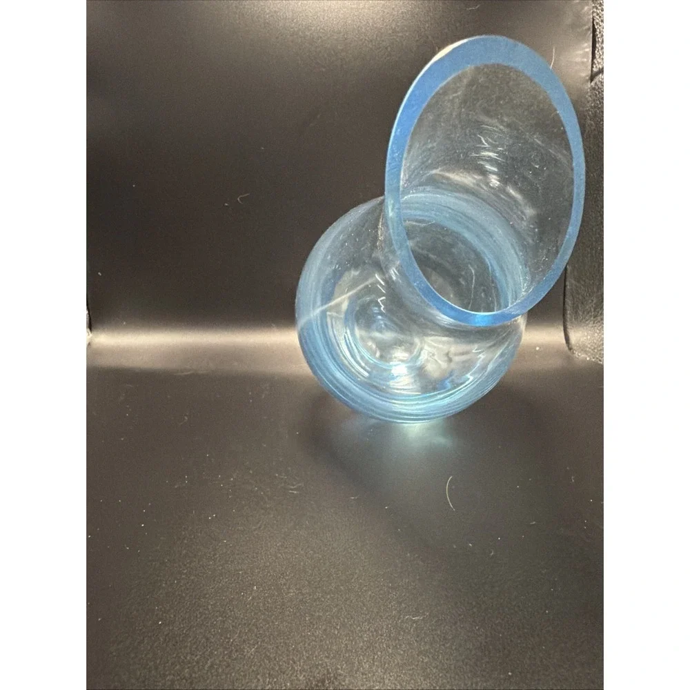 Vintage Blue Art Glass Vase Thick Bottom Heavy Slanted Edge